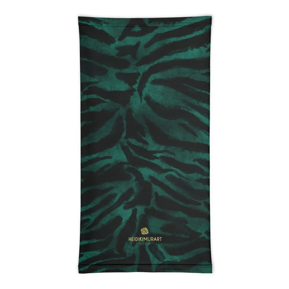 Green Tiger Striped Face Mask Covering, Headband Bandana Neck Gaiter-Made in USA/EU