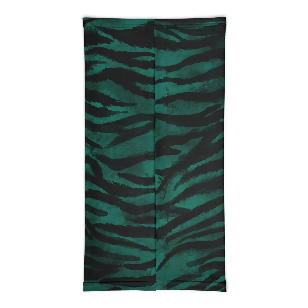 Green Tiger Striped Face Mask Covering, Headband Bandana Neck Gaiter-Made in USA/EU