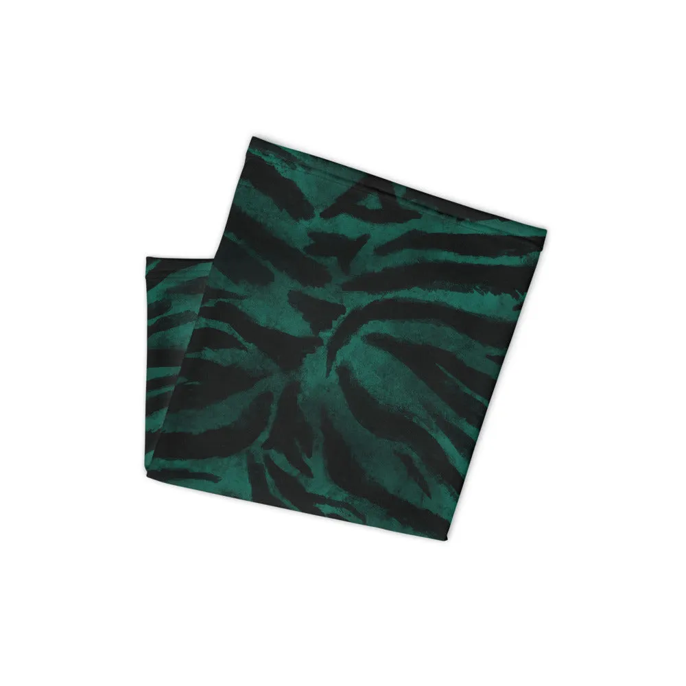 Green Tiger Striped Face Mask Covering, Headband Bandana Neck Gaiter-Made in USA/EU