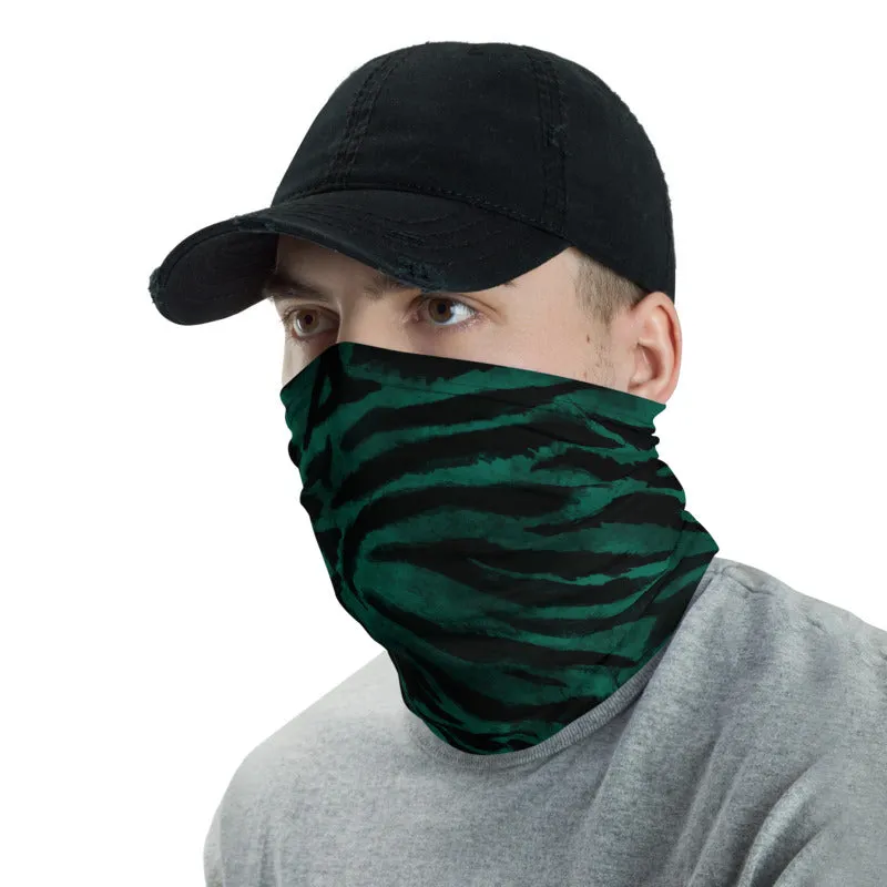 Green Tiger Striped Face Mask Covering, Headband Bandana Neck Gaiter-Made in USA/EU