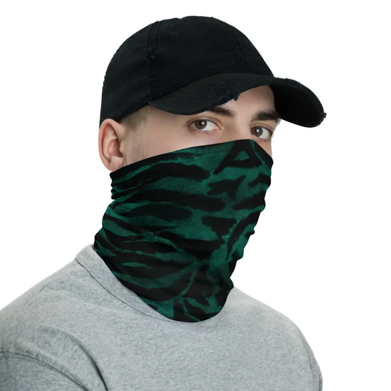 Green Tiger Striped Face Mask Covering, Headband Bandana Neck Gaiter-Made in USA/EU
