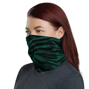 Green Tiger Striped Face Mask Covering, Headband Bandana Neck Gaiter-Made in USA/EU