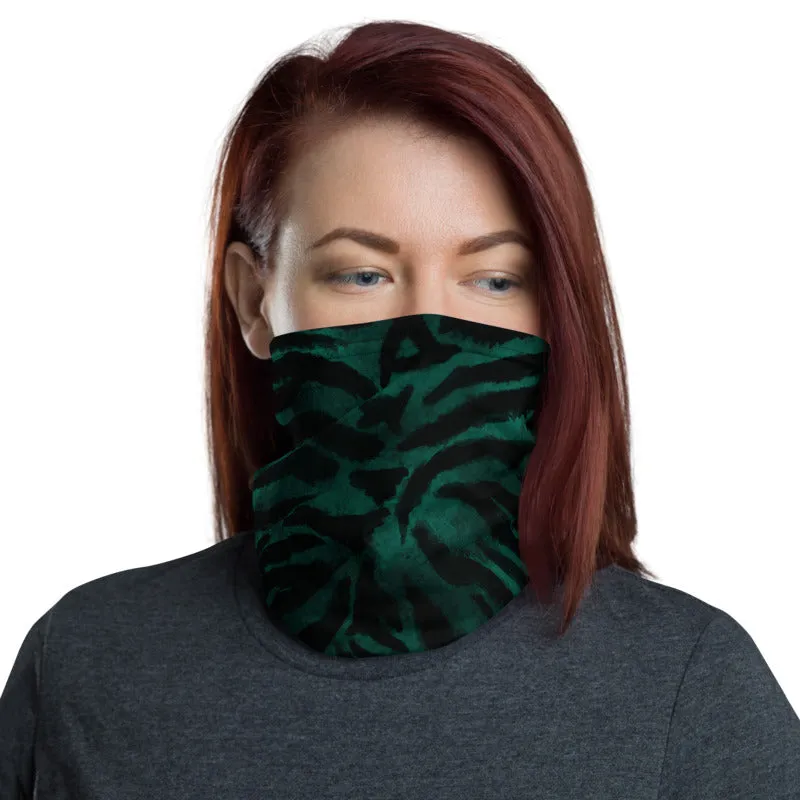 Green Tiger Striped Face Mask Covering, Headband Bandana Neck Gaiter-Made in USA/EU