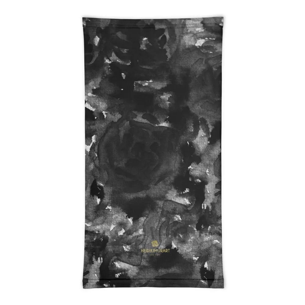 Grey Rose Face Masks, Floral Print Washable Neck Mouth Scarf Coverings-Made in USA/EU