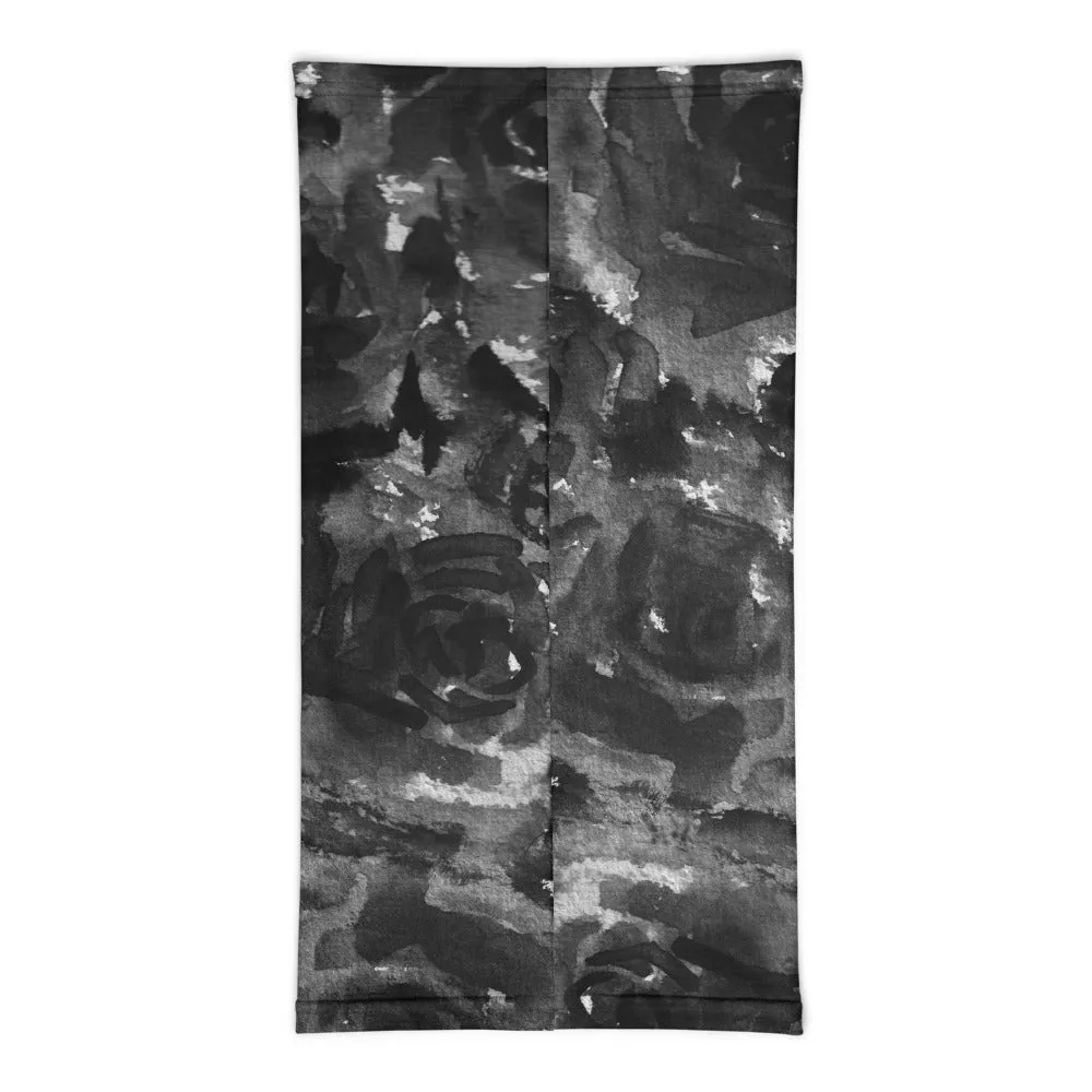Grey Rose Face Masks, Floral Print Washable Neck Mouth Scarf Coverings-Made in USA/EU