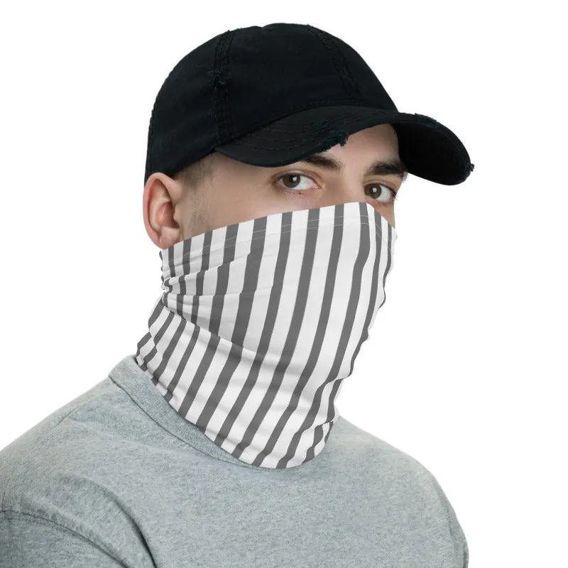 Grey Striped Face Mask Shield, White Headband Best Bandana Wristband-Made in USA/EU