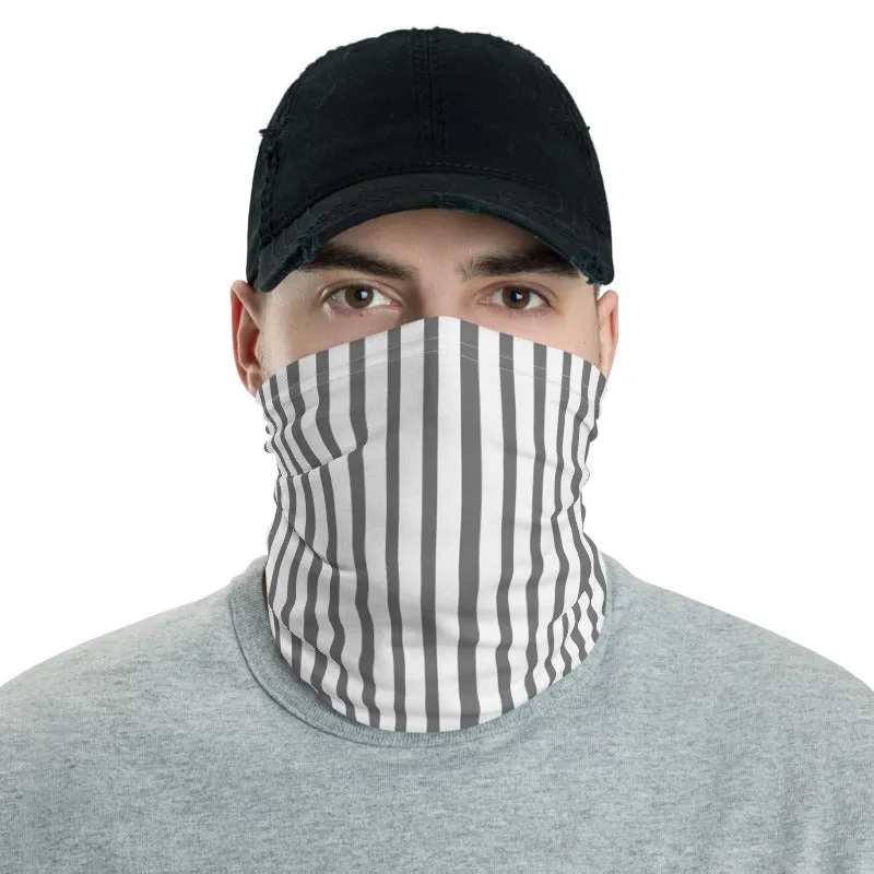 Grey Striped Face Mask Shield, White Headband Best Bandana Wristband-Made in USA/EU