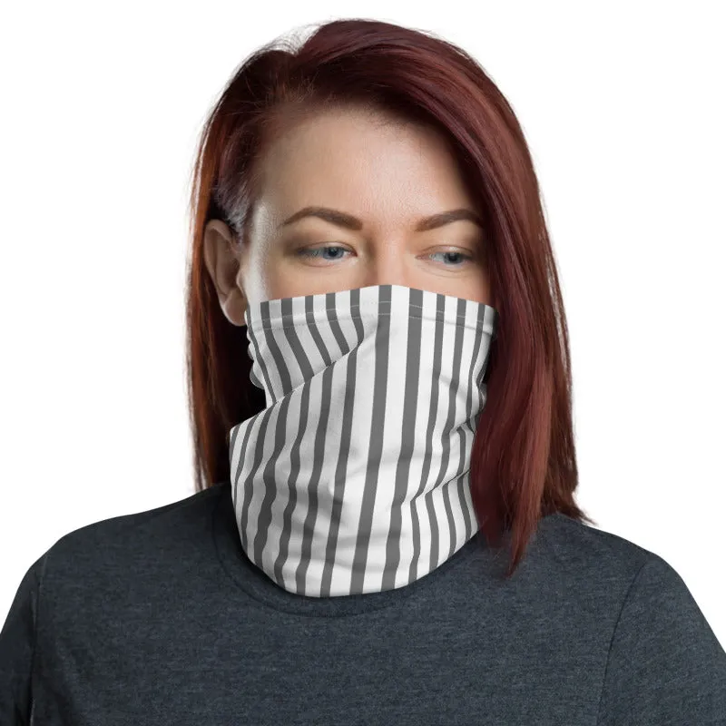 Grey Striped Face Mask Shield, White Headband Best Bandana Wristband-Made in USA/EU