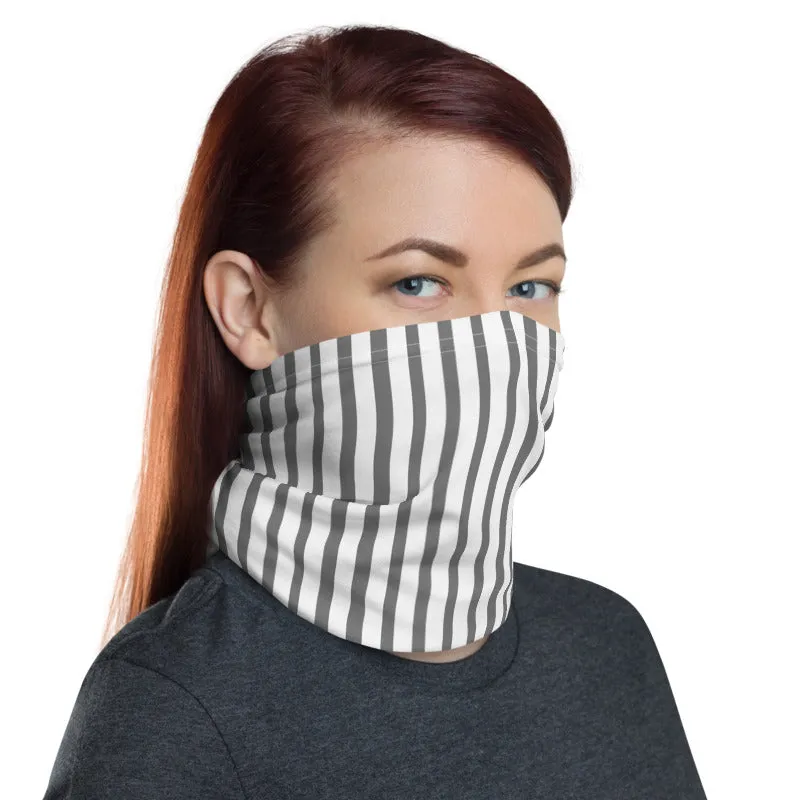 Grey Striped Face Mask Shield, White Headband Best Bandana Wristband-Made in USA/EU