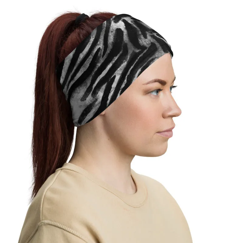 Grey Tiger Striped Face Mask Shield, Animal Print Headband Bandana -Made in USA/EU