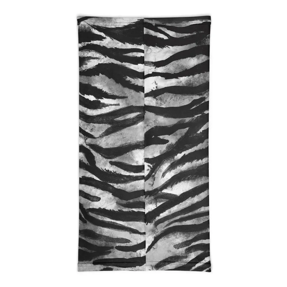 Grey Tiger Striped Face Mask Shield, Animal Print Headband Bandana -Made in USA/EU