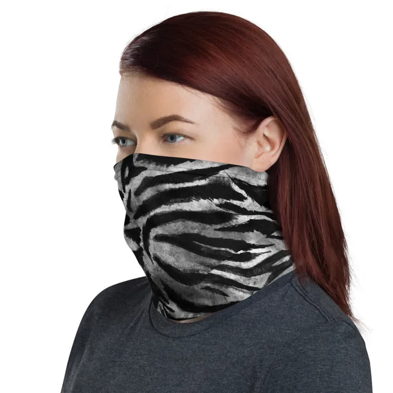 Grey Tiger Striped Face Mask Shield, Animal Print Headband Bandana -Made in USA/EU