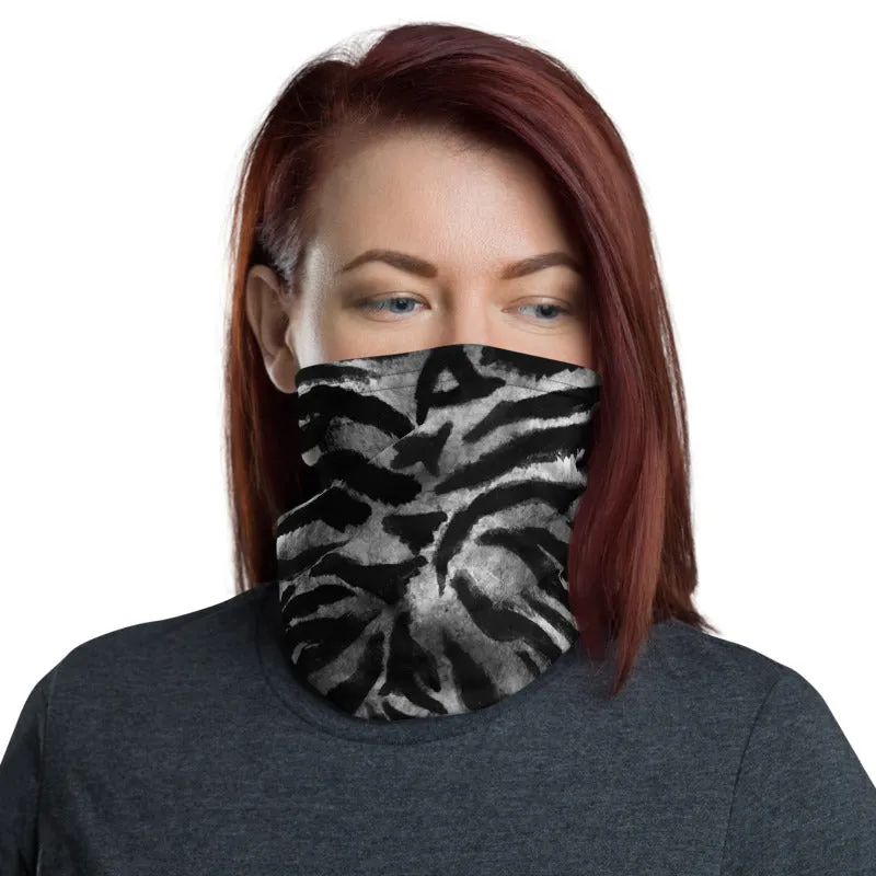 Grey Tiger Striped Face Mask Shield, Animal Print Headband Bandana -Made in USA/EU