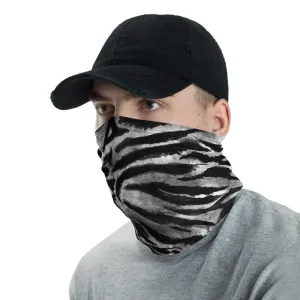 Grey Tiger Striped Face Mask Shield, Animal Print Headband Bandana -Made in USA/EU