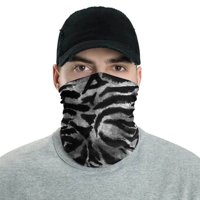 Grey Tiger Striped Face Mask Shield, Animal Print Headband Bandana -Made in USA/EU