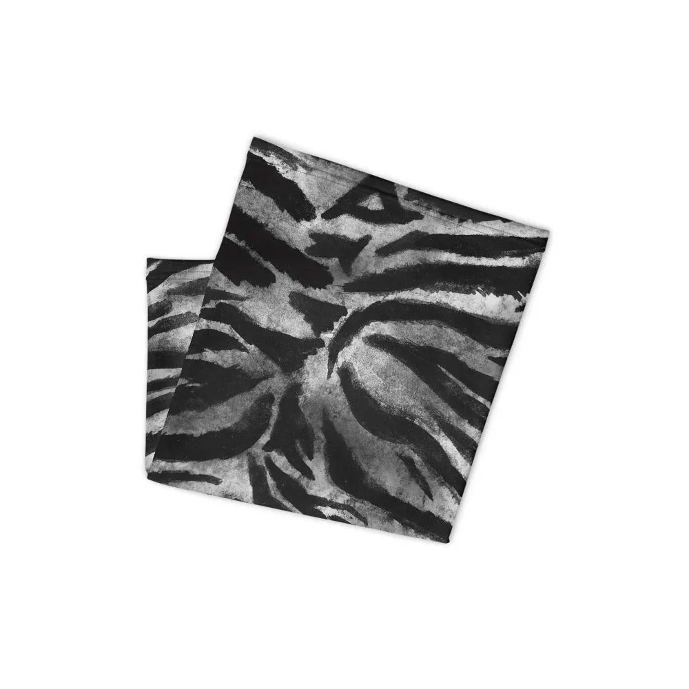 Grey Tiger Striped Face Mask Shield, Animal Print Headband Bandana -Made in USA/EU