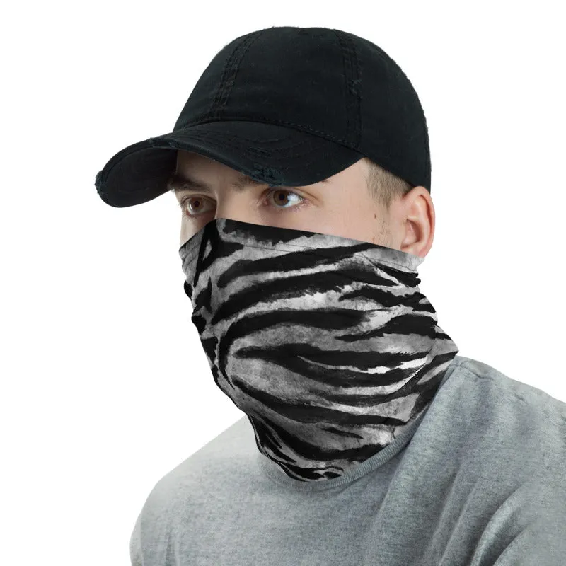 Grey Tiger Striped Face Mask Shield, Animal Print Headband Bandana -Made in USA/EU