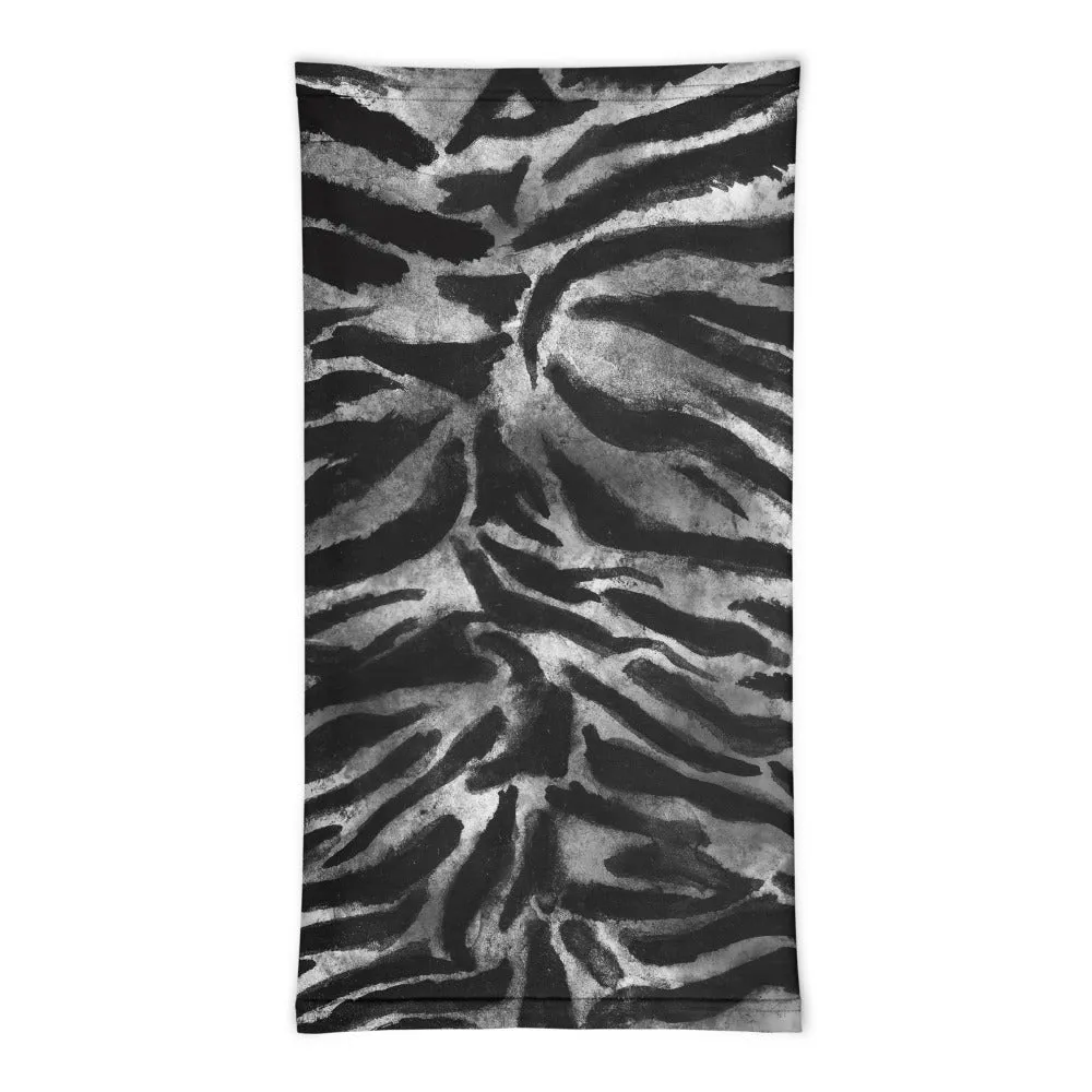Grey Tiger Striped Face Mask Shield, Animal Print Headband Bandana -Made in USA/EU