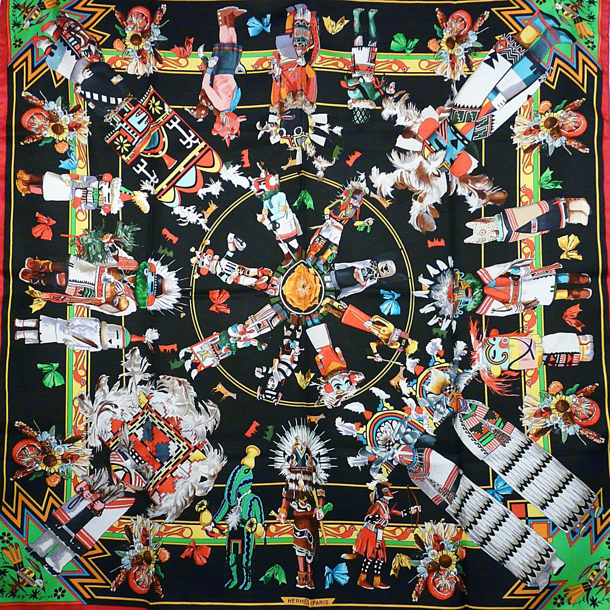Hermes Silk Scarf Kachinas Kermit Oliver RARE w/Box