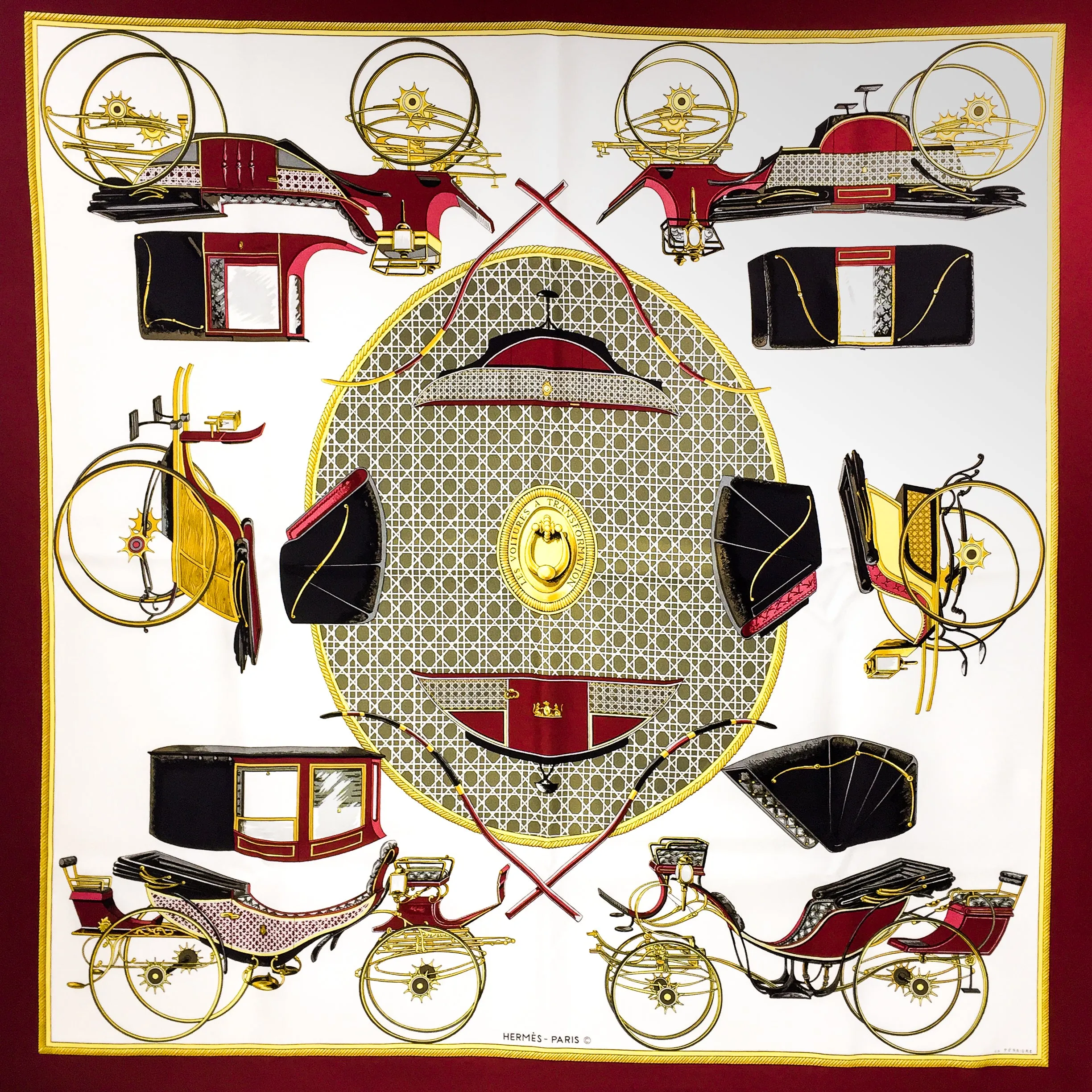 Hermes Silk Scarf Les Voitures a Transformation Early Issue w/BOX