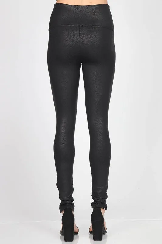 High Waist Antiqued Faux Leather Legging