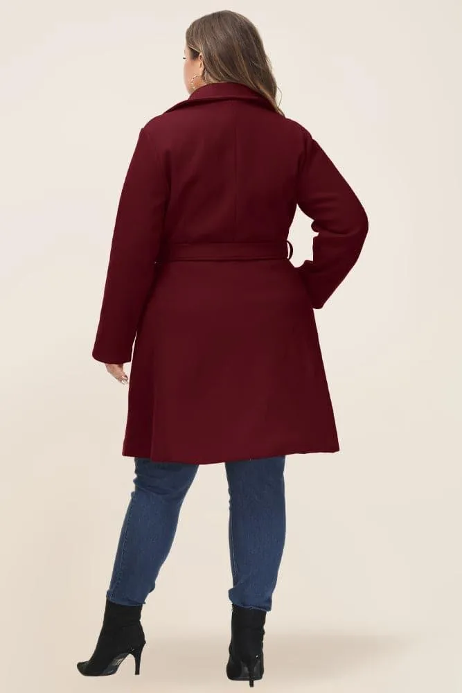 HN Double Breasted Overcoat with Belt Lapel Collar Peacoat