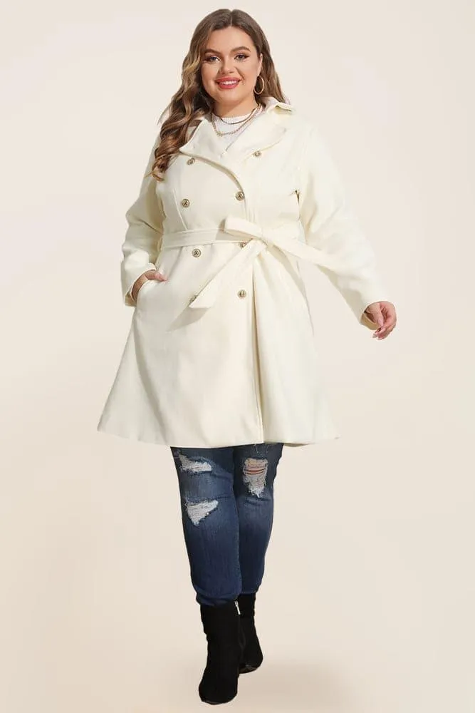 HN Double Breasted Overcoat with Belt Lapel Collar Peacoat