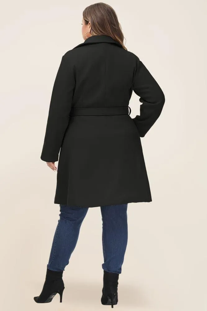 HN Double Breasted Overcoat with Belt Lapel Collar Peacoat