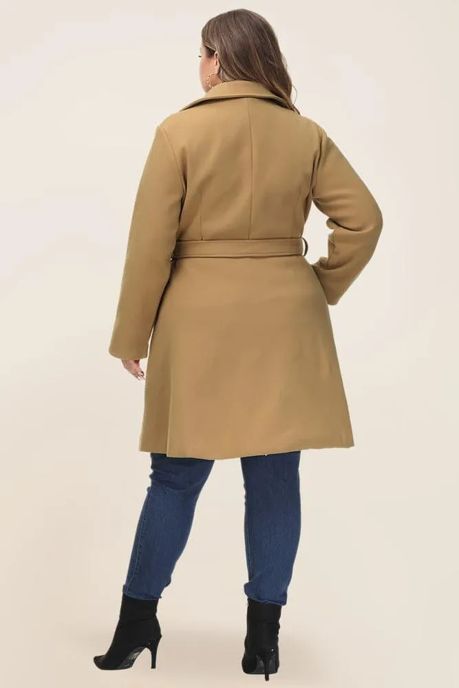 HN Double Breasted Overcoat with Belt Lapel Collar Peacoat