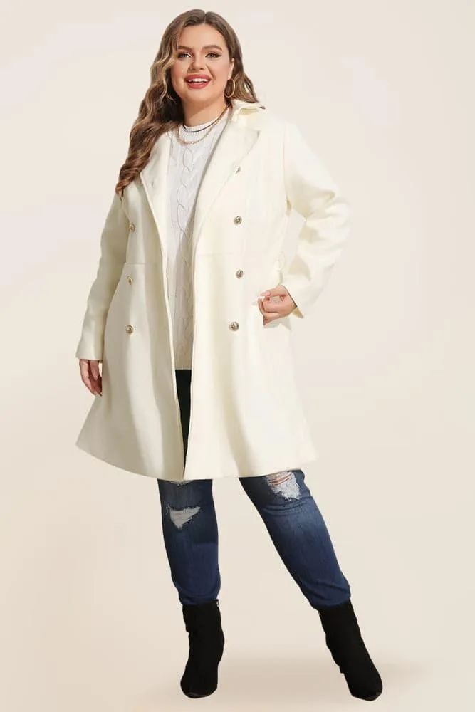 HN Double Breasted Overcoat with Belt Lapel Collar Peacoat