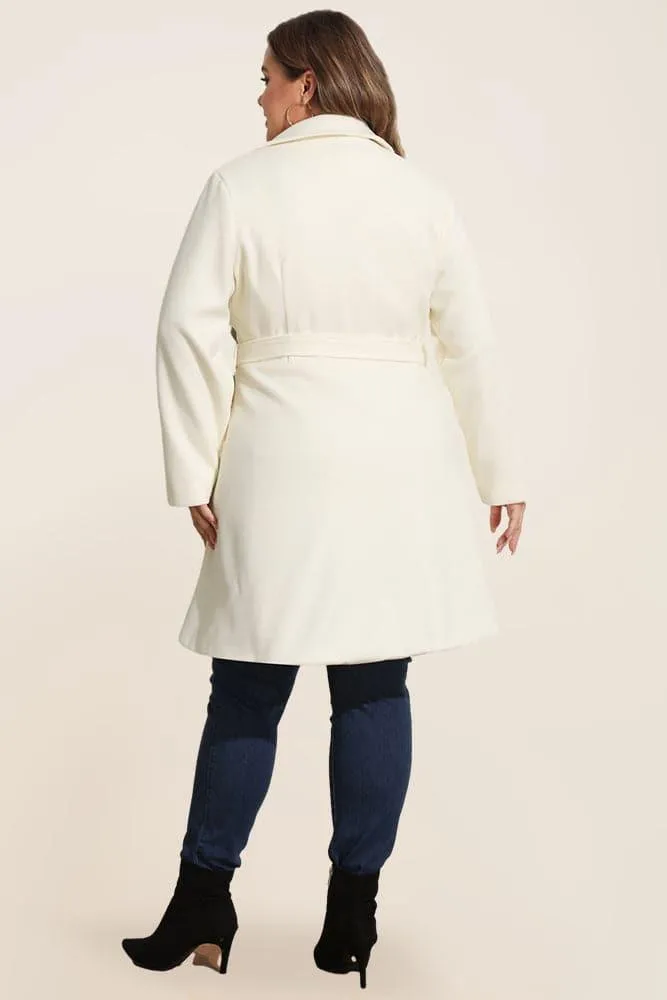 HN Double Breasted Overcoat with Belt Lapel Collar Peacoat