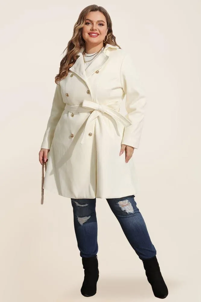 HN Double Breasted Overcoat with Belt Lapel Collar Peacoat