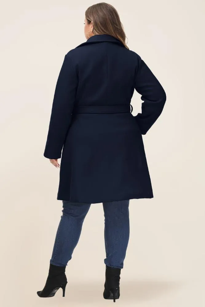 HN Double Breasted Overcoat with Belt Lapel Collar Peacoat
