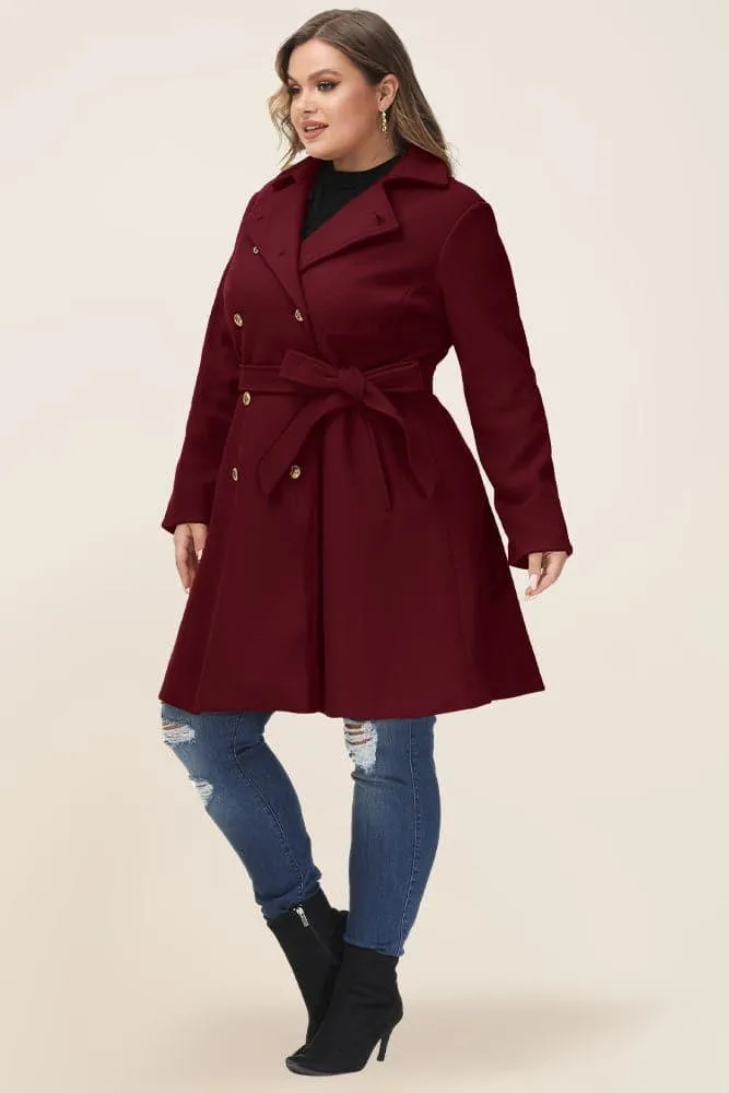 HN Double Breasted Overcoat with Belt Lapel Collar Peacoat