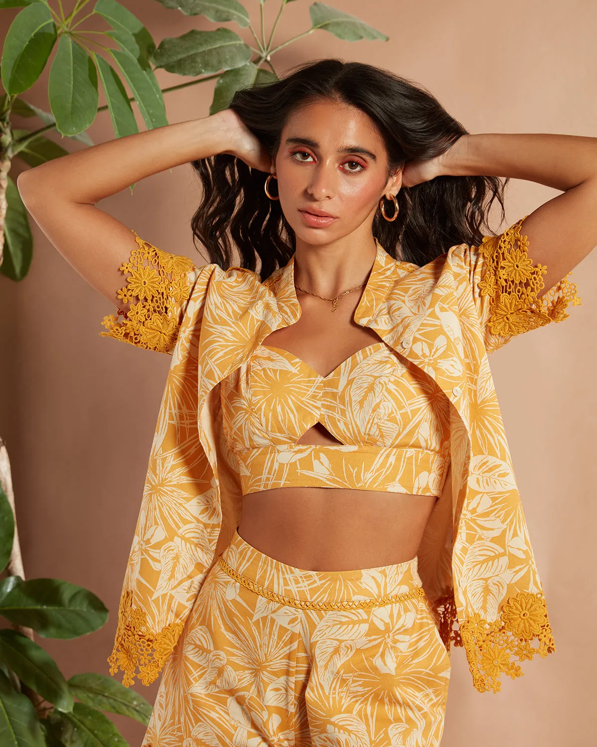 Honey Bunch Printed Shacket and Bralette Duo