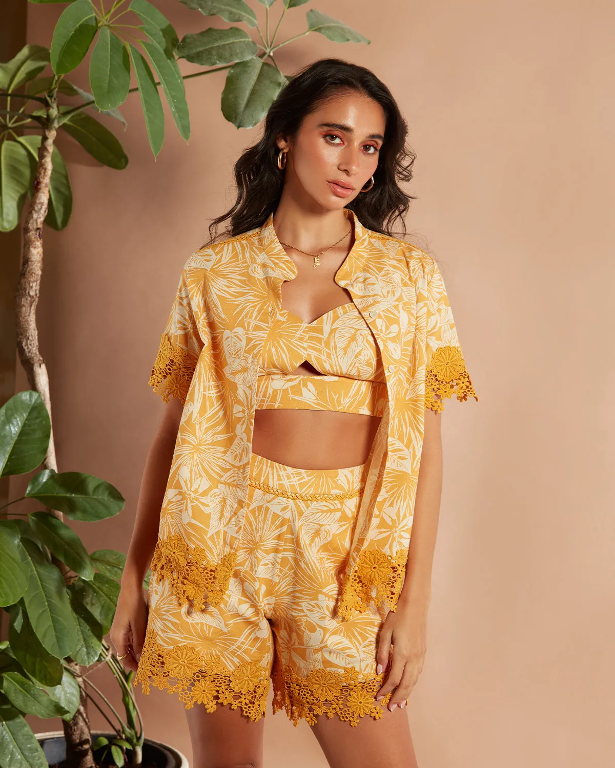 Honey Bunch Printed Shacket and Bralette Duo
