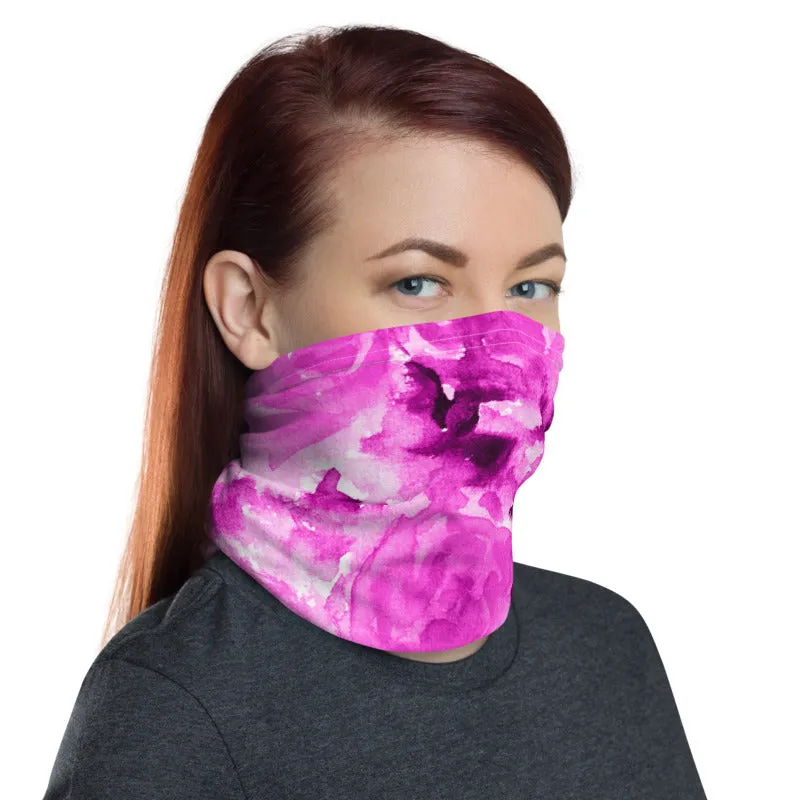 Hot Pink Rose Face Mask Shield, Cute Headband Bandana Neck Gaiter-Made in USA/EU