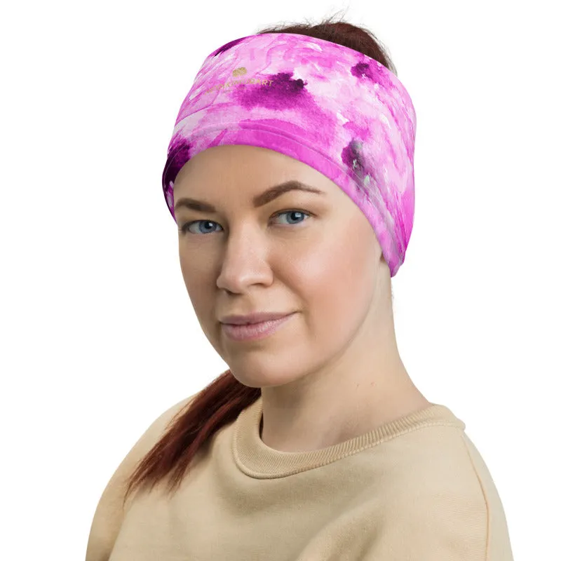 Hot Pink Rose Face Mask Shield, Cute Headband Bandana Neck Gaiter-Made in USA/EU