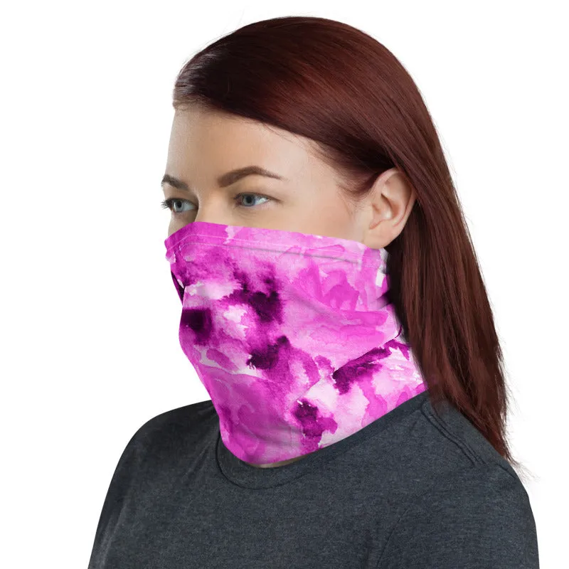 Hot Pink Rose Face Mask Shield, Cute Headband Bandana Neck Gaiter-Made in USA/EU