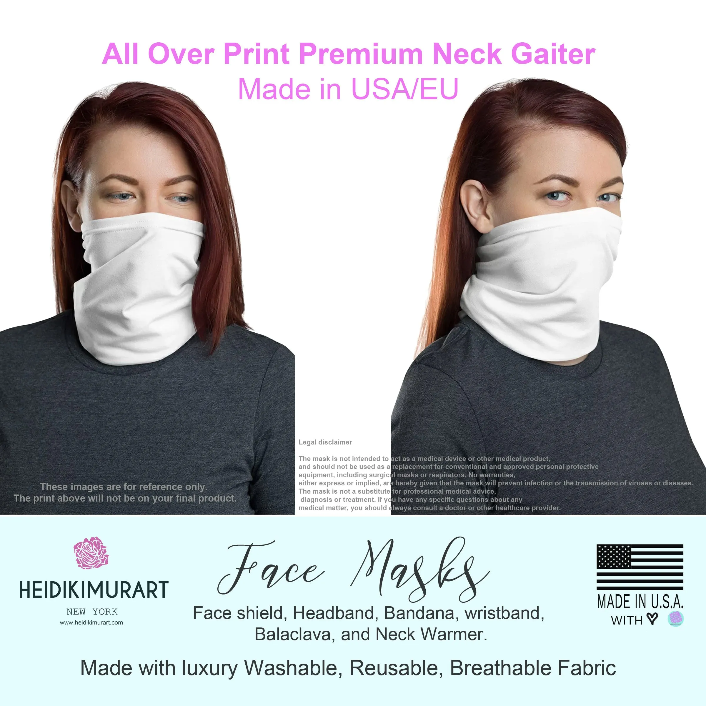 Hot Red Washable Face Mask Shield, Reusable Neck Warmer Bandana, Headband-Made in USA/EU