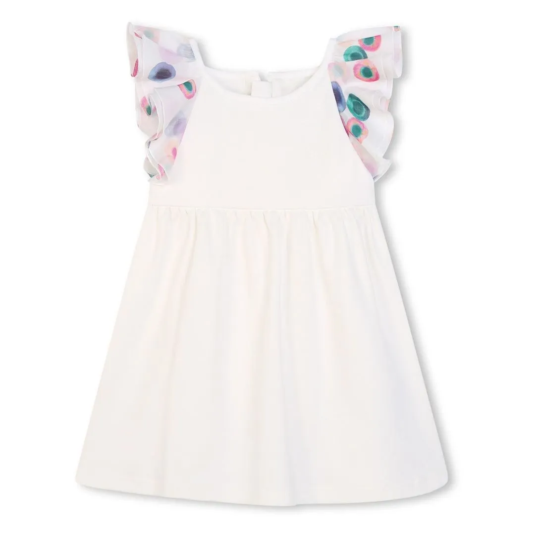 Ivory Logo Embroidered Ruffle Dress