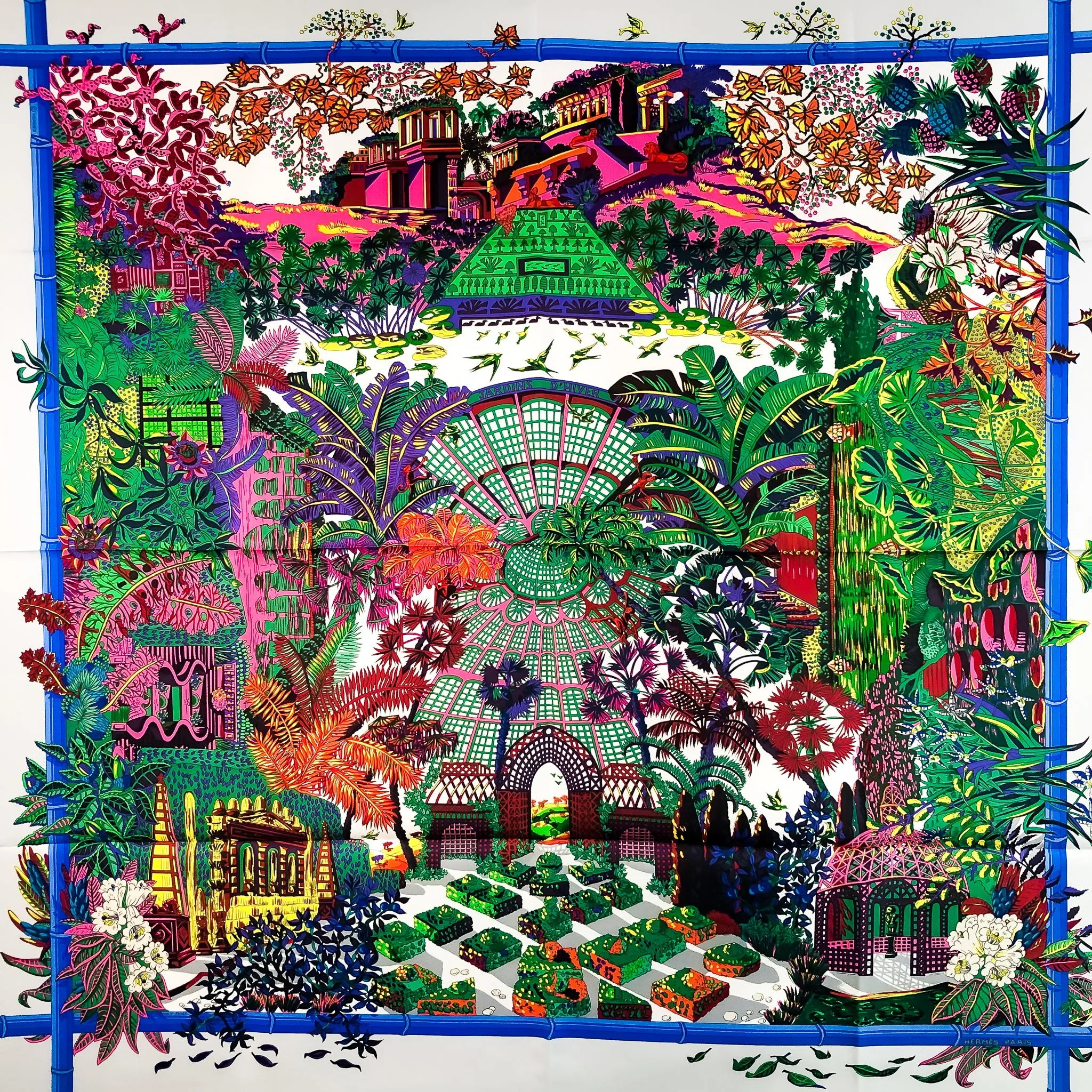 Jardins d'Hiver Hermes Scarf by Annie Faivre 90 cm Silk Twill w/Box