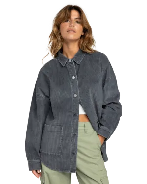 Kick Back Washed Cord Shacket in Phantom