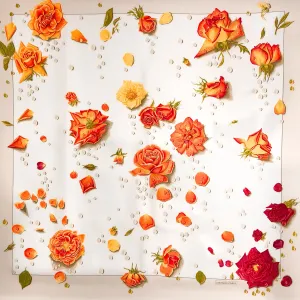 La Rosée Hermes Silk Scarf by A. Gavarni 90cm Silk Twill Orange and Cream
