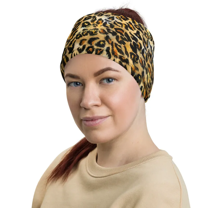 Leopard Face Mask Shield, Animal Print Headband Bandana Wristband-Made in USA/EU