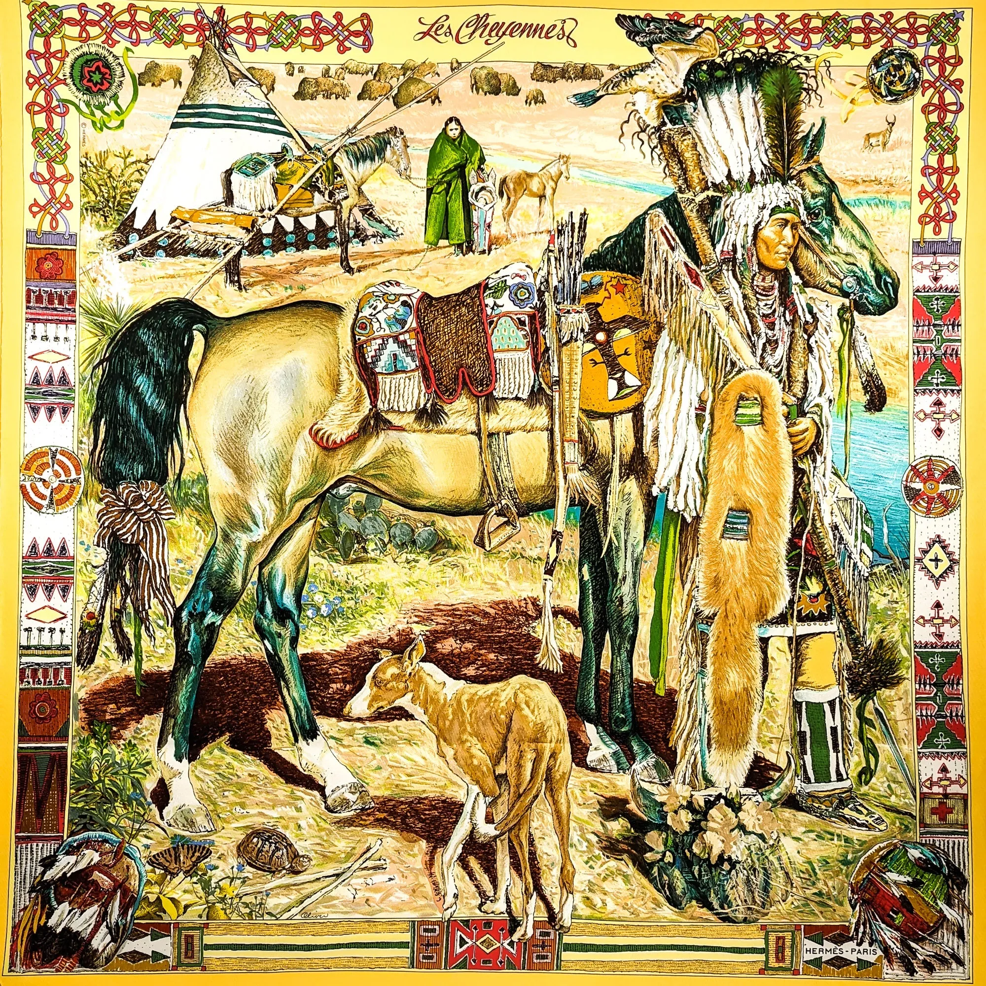 Les Cheyennes Hermes Scarf by Kermit Oliver GRAIL w/Box