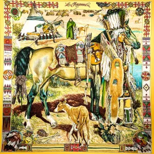 Les Cheyennes Hermes Scarf by Kermit Oliver GRAIL w/Box