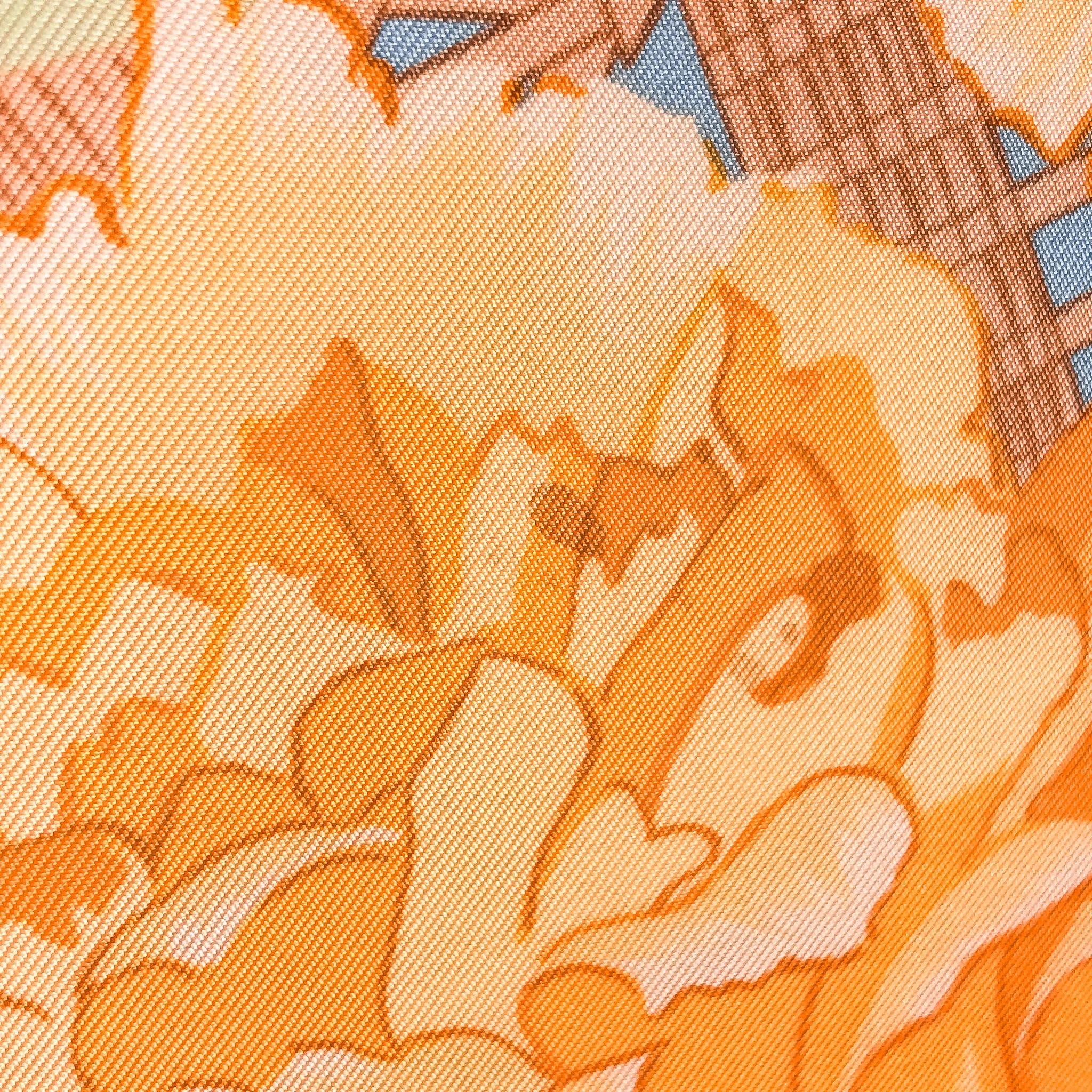Les Pivoines Hermes Scarf by Christiane Vauzelles 90 cm Silk Twill | Blue Orange