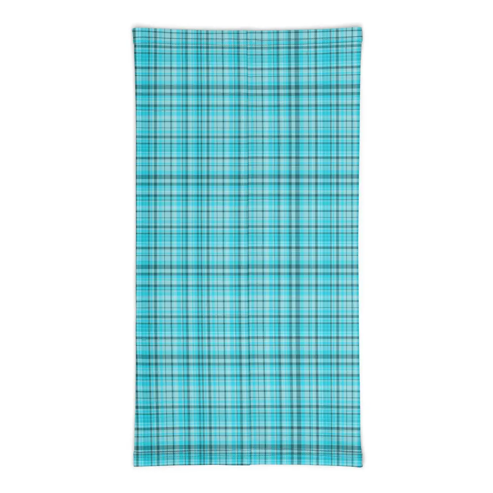 Light Blue Plaid Face Mask Covering, Headband Bandana Neck Gaiter-Made in USA/EU