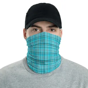 Light Blue Plaid Face Mask Covering, Headband Bandana Neck Gaiter-Made in USA/EU